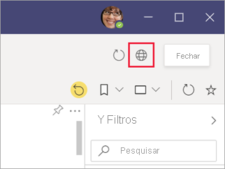 Captura de tela do botão Web do aplicativo Power BI no Microsoft Teams.