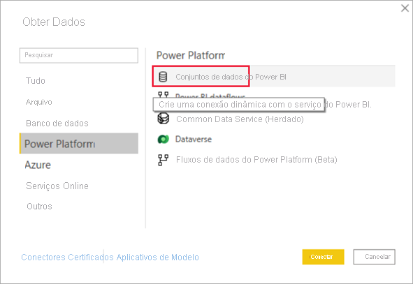 Captura de tela obtendo dados dos modelos semânticos do Power BI.