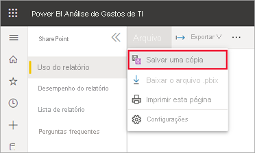 Captura de tela do salvamento de uma cópia do relatório.