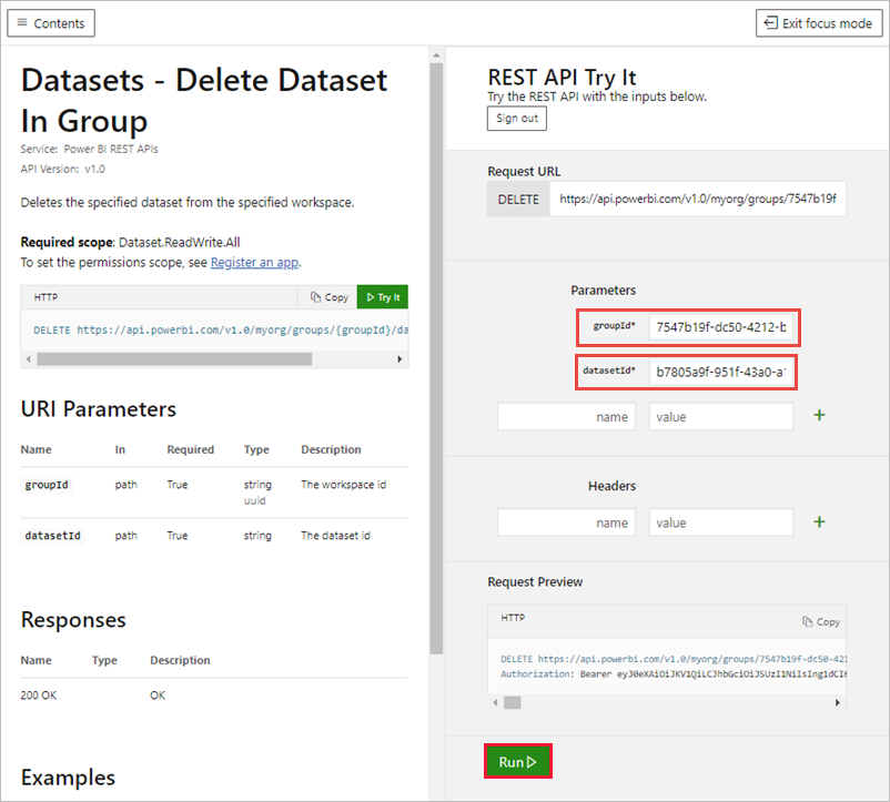 Captura de tela mostrando Experimentar a API REST.