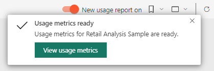 Captura de tela da mudança para o relatório Métricas de uso.