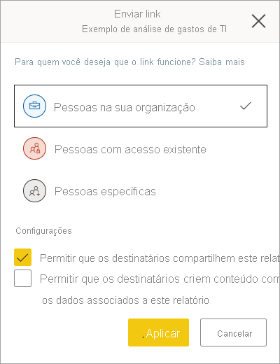 Captura de tela das configurações de Link.