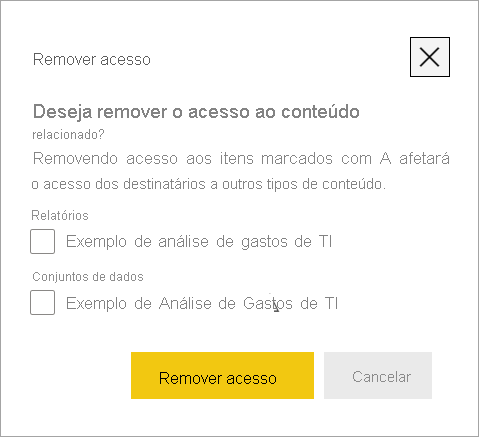 Captura de tela da caixa de diálogo Remover acesso.