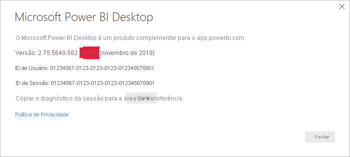 Versão do Power BI Desktop