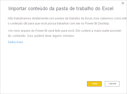 Captura de tela que mostra a mensagem Importar conteúdo da pasta de trabalho do Excel.