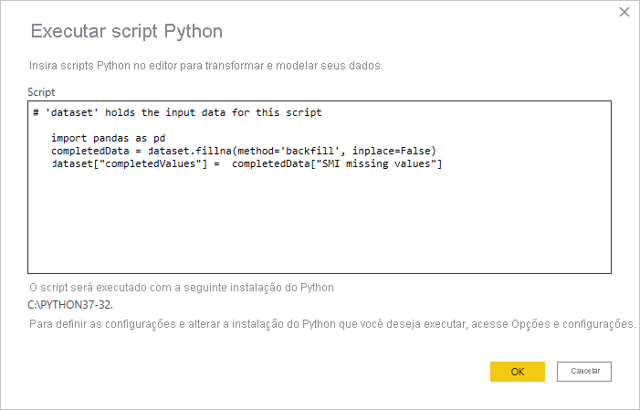 Screenshot of the Run Python Script dialog, showing the script code.