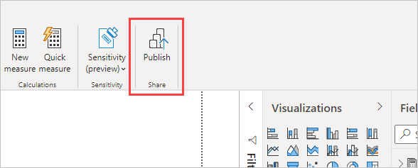 A captura de tela mostra o botão Publicar no Power BI Desktop.