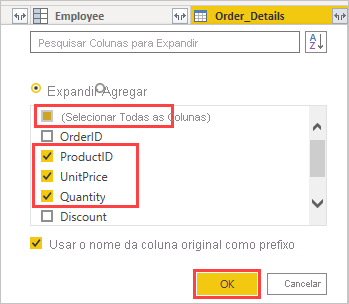 Screenshot that highlights the ProductID, UnitPrice, and Quantity columns.