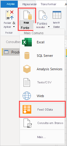 Screenshot that highlights the OData Feed option.