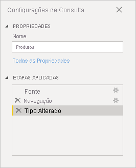 Screenshot that shows the applied steps in the Products query.