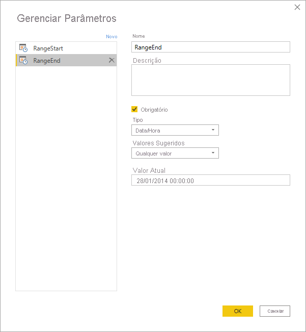 Defina o parâmetro RangeEnd no diálogo Gerenciar Parâmetros.