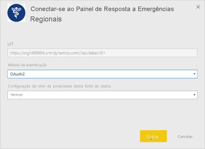 Regional Emergency Response Dashboard app authentication dialog