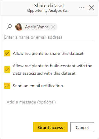 Screenshot of the Share semantic model dialog.