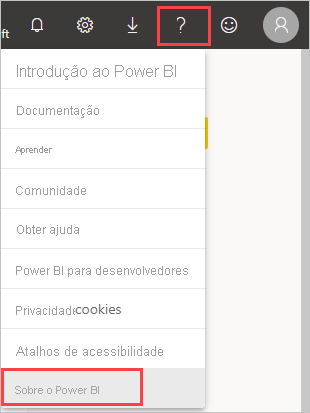 A captura de tela mostra o ponto de interrogação em que você pode determinar o local do locatário do Power BI.