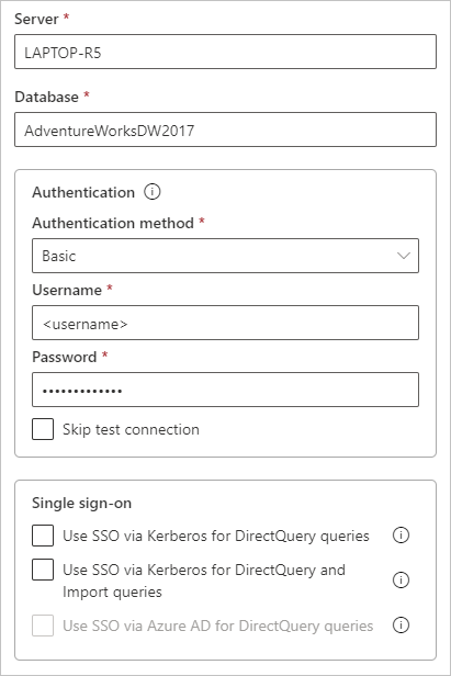  Captura de tela do preenchimento das configurações de fonte de dados.