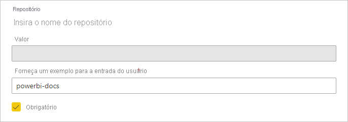 Captura de tela do valor do parâmetro exigido do usuário.