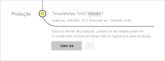 Captura de tela do painel Gerenciamento de versão com o aplicativo em produção.