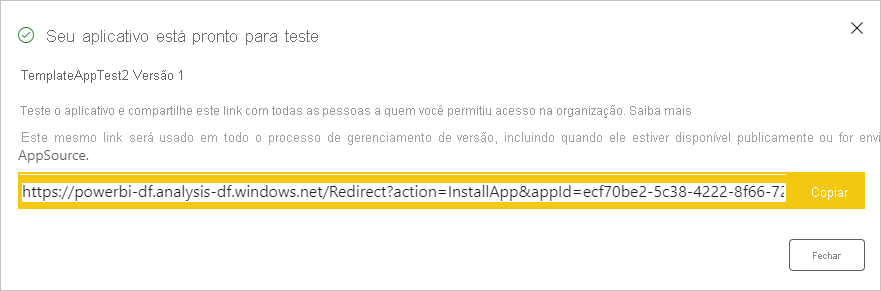 Captura de tela da mensagem informando que o aplicativo de teste está pronto.