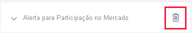 Captura de tela mostrando a janela para gerenciar alertas. Ao lado do alerta de Participação de Mercado, o ícone de lixeira está destacado.