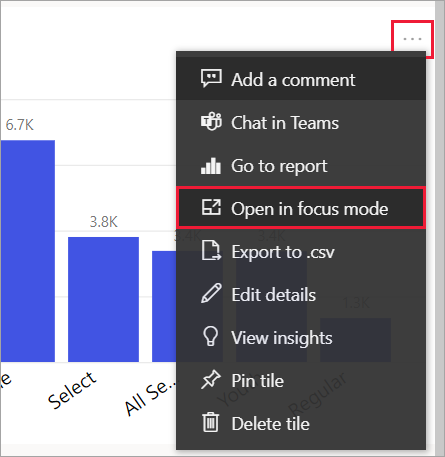 Captura de tela mostrando o menu exibido depois de selecionar Mais opções.