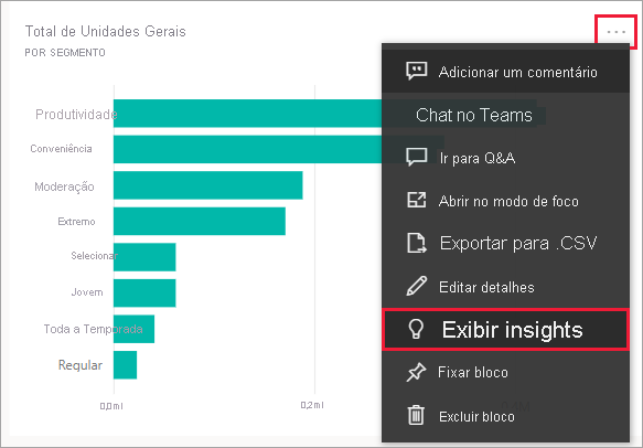  Screenshot of a tile showing selection of ellipsis highlighted and displaying a dropdown menu with View insights highlighted.