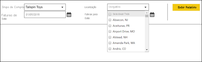 Captura de tela mostrando os parâmetros do relatório.