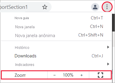 Uma captura de tela mostrando os controles de zoom do navegador.