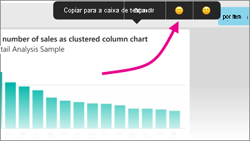 Captura de tela de um gráfico de colunas mostrando um comentário com um ponteiro para um smiley.