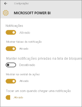 Screenshot shows a Windows device screen where you can allow and manage Power B I notifications.