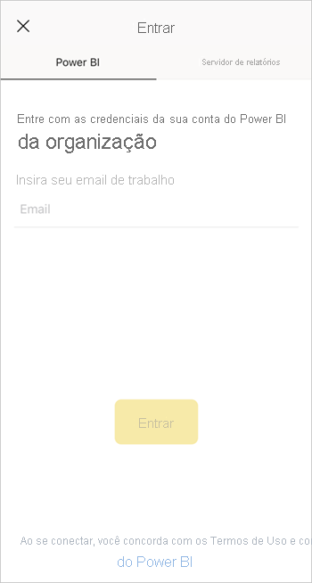 Entre no aplicativo móvel do Power BI