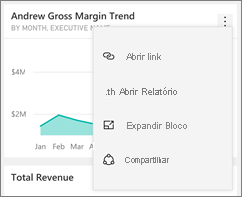 Captura de tela de um bloco mostrando reticências verticais para Abrir link.