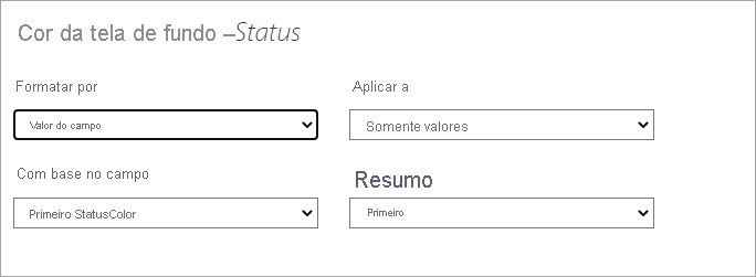 Dialog of background color for Status field: Format style dropdown is set to Field value.