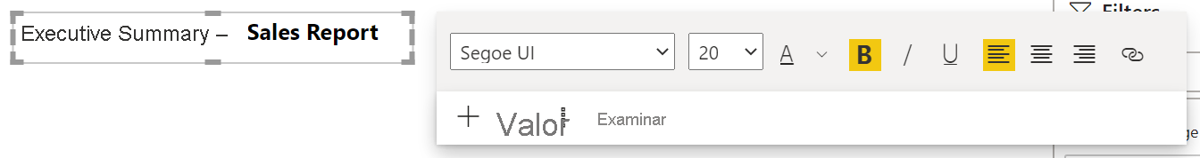 Captura de tela de Formate o texto do Resumo Executivo.