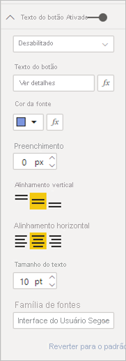 Captura de tela mostrando um texto de botão formatado desabilitado.