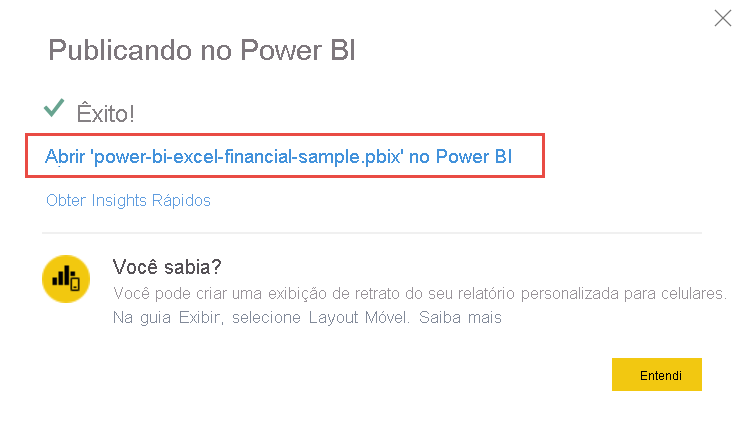 Captura de tela da abertura do relatório no serviço do Power BI.