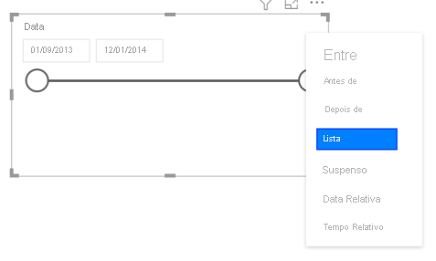 Captura de tela da segmentação de intervalo numérico de Data.