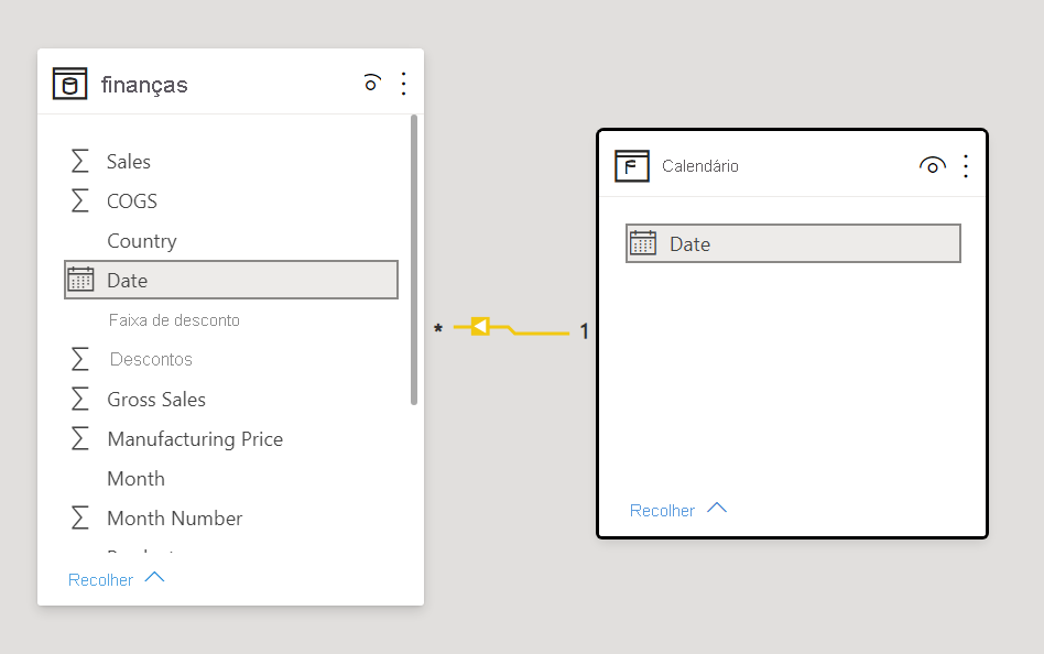 Captura de tela de relação entre os campos de Data.