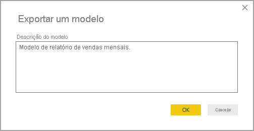 Captura de tela da caixa de diálogo Exportar descrição do modelo.