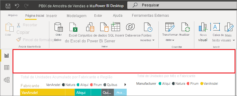 Captura de tela de Power BI Desktop, realçando a área de papel de parede.