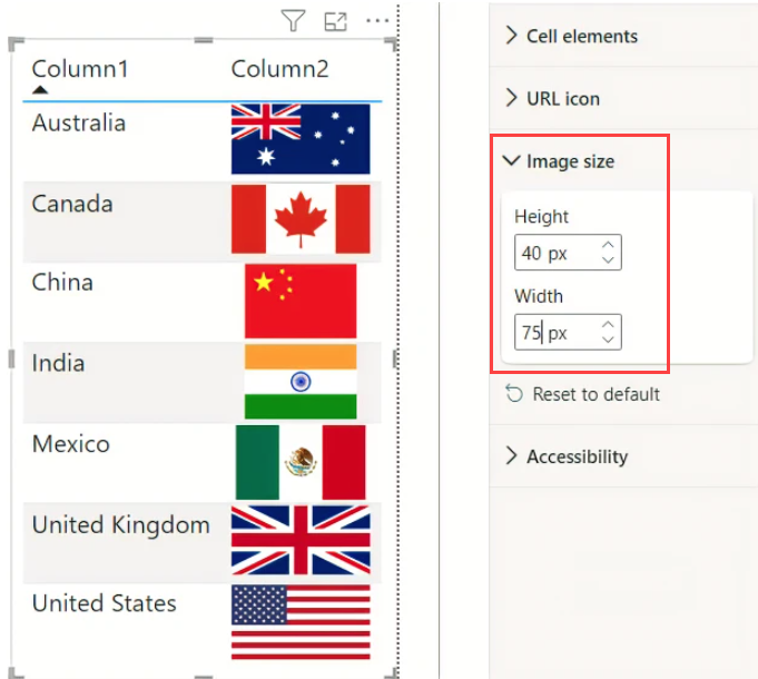 Captura de tela mostrando a configuração da altura e largura da imagem.