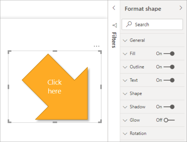 Captura de tela de uma forma de seta formatada adicionando texto, sombra e rotação.