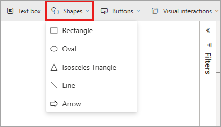 Captura de tela do serviço do Power BI, realçando a opção formas.