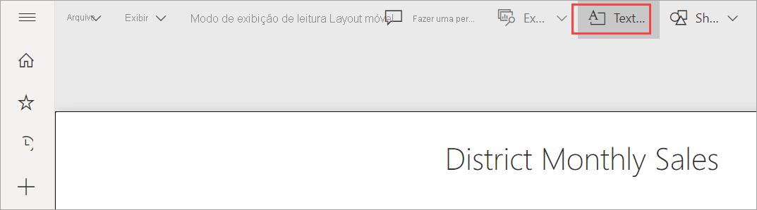 Captura de tela do serviço do Power BI, realçando a opção Caixa de texto.