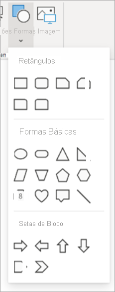 Captura de tela mostrando Formas selecionado no menu.
