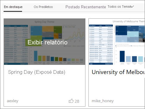 Captura de tela de uma opção de relatório da Galeria de Temas.