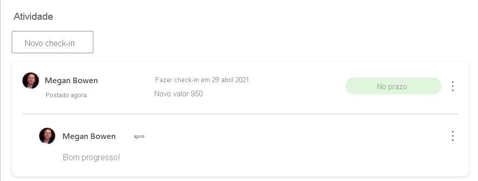 Captura de tela de “O check-in foi postado na métrica”.