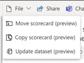 Captura de tela das opções de movimentação e cópia do scorecard no menu 