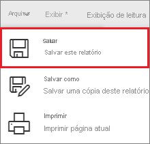 Captura de tela destacando a opção Salvar este relatório.