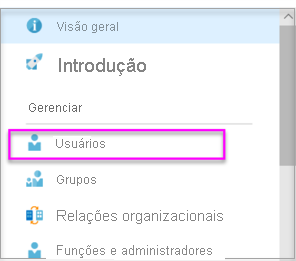 Captura de tela da guia de usuários e grupos do Microsoft Entra.