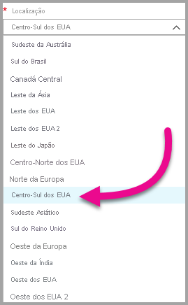 Screenshot of the Azure portal capacity creation screen, which shows the home tenant default selection in the location drop-down menu.